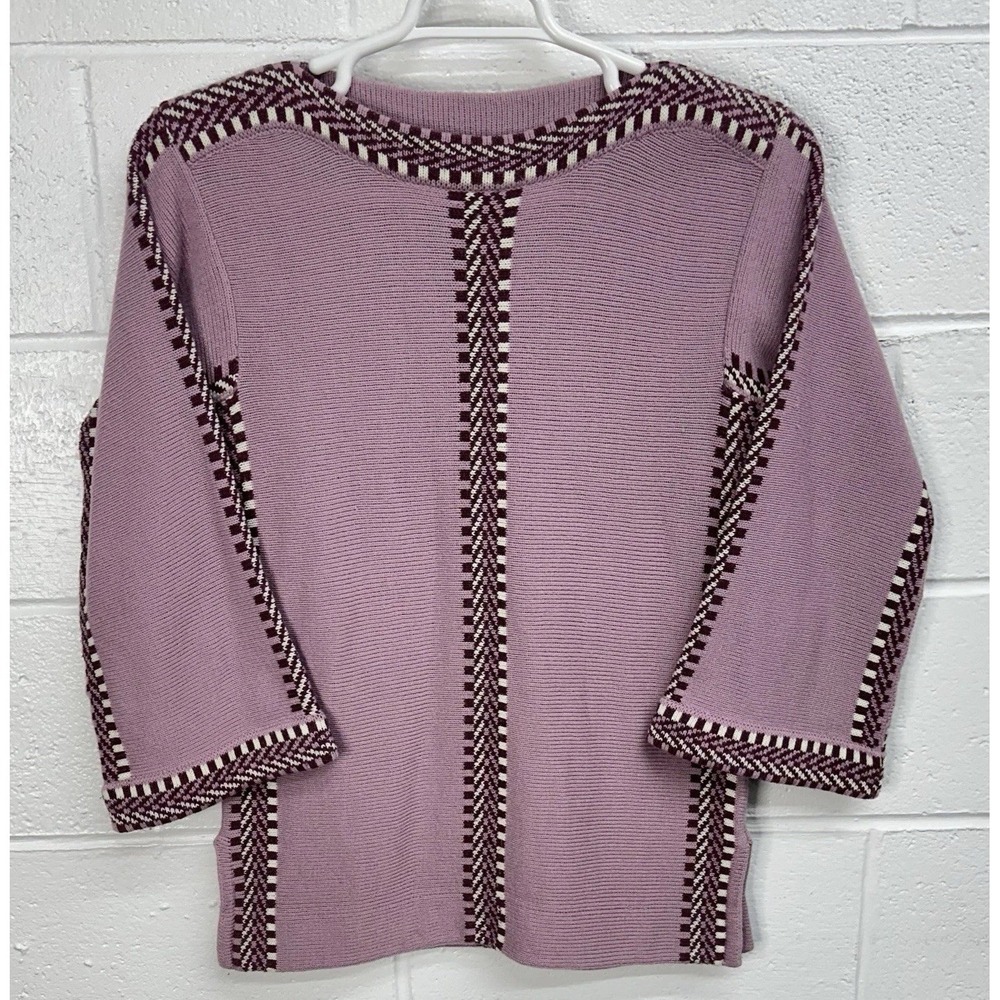VTG 60s Donnkenny Boho Knit Sweater Tunic Top Purple Acrylic Korea 3/4 Sleeve